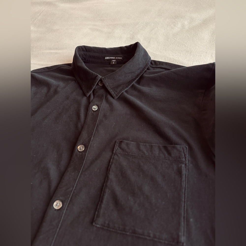 JAMES PERSE Solid Cotton Full Button Down Black Shirt | Mens 3 - Picture 8 of 10